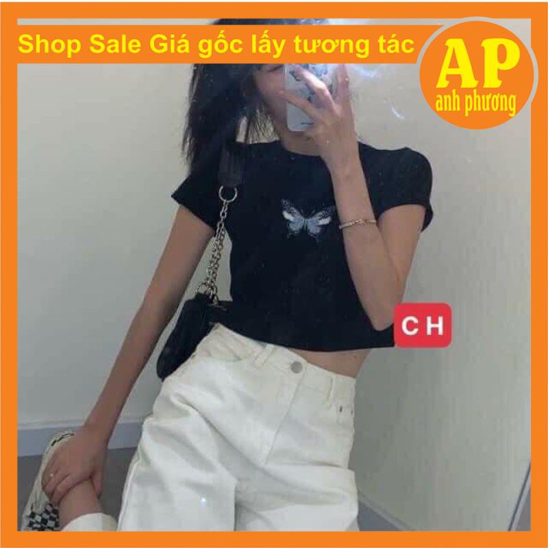 Áo croptop bodip Bướm Xanh co giãn 4 chiều, áo thun nữ ôm body