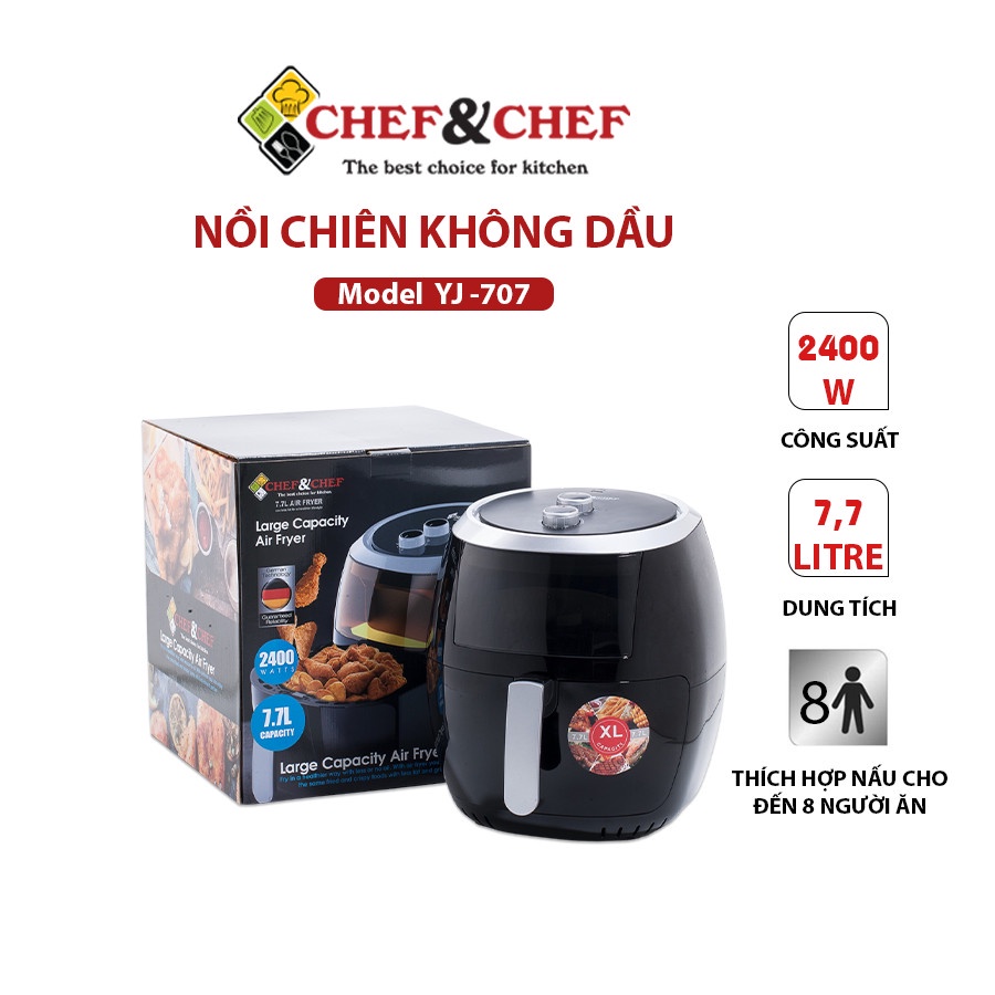 Nồi chiên không dầu CHEF&amp;CHEF 7.7l (YJ – 707) ứng dụng công nghệ Rapid Air đảo nhiệt 360 độ giúp thực phẩm chín đều