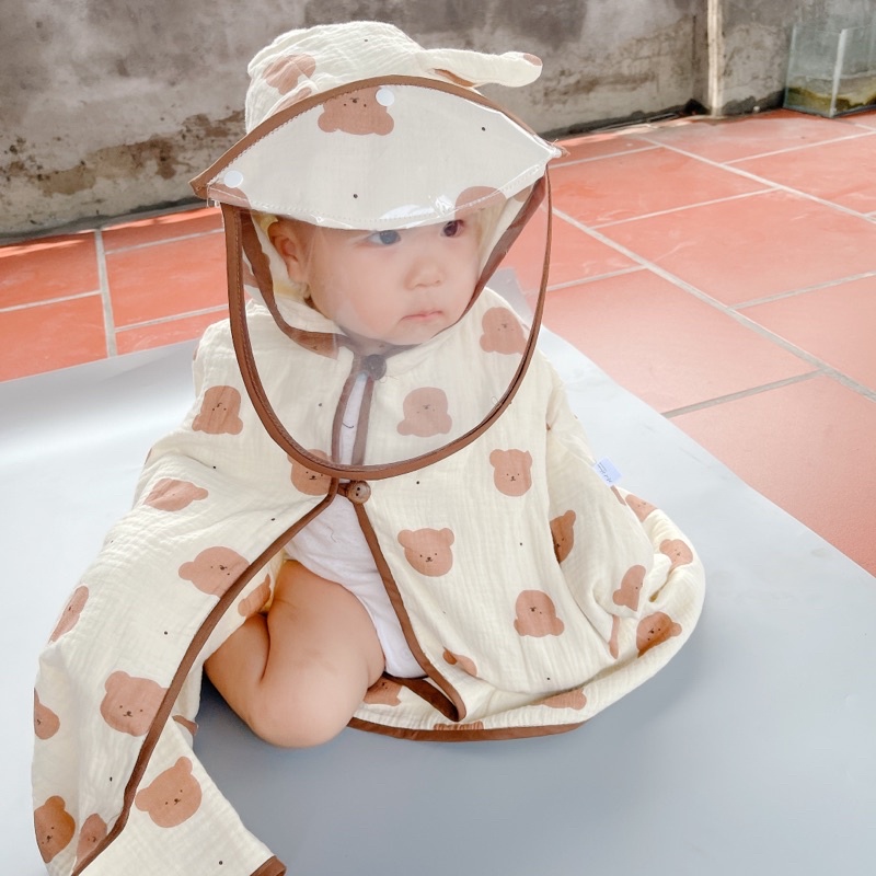 Áo choàng chống nắng, chống gió cho bé có mũ, tặng kèm tấm kính chống bắn giọt cho mùa dịch