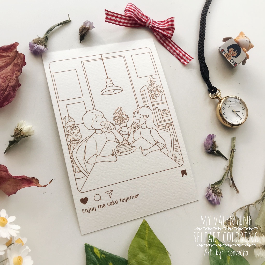 [rysearthub] Tranh tô màu lineart Valentine - Convecho - 5 tranh, giấy 300gsm, coldpress