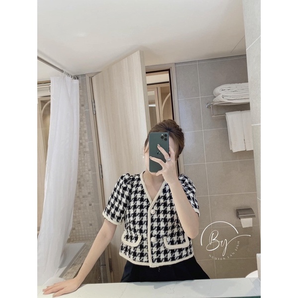 [Siêu Hot] Áo Dạ Tweed Kẻ Ziczac Tay Cộc 2 Lớp , Áo Dạ Dáng Ngắn Siêu Xinh Có Ảnh Thật Kèm Video | BigBuy360 - bigbuy360.vn