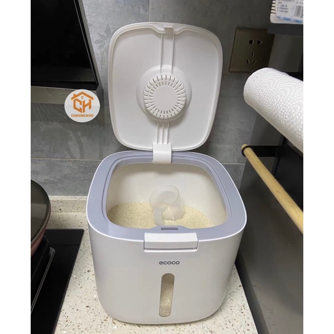 Thùng Đựng Gạo Thông Minh, Thùng Đựng Gạo Ecoco Thông Minh Nắp Bật 13kg