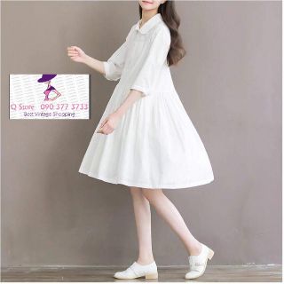 Đầm Babydoll trắng cổ peter pan