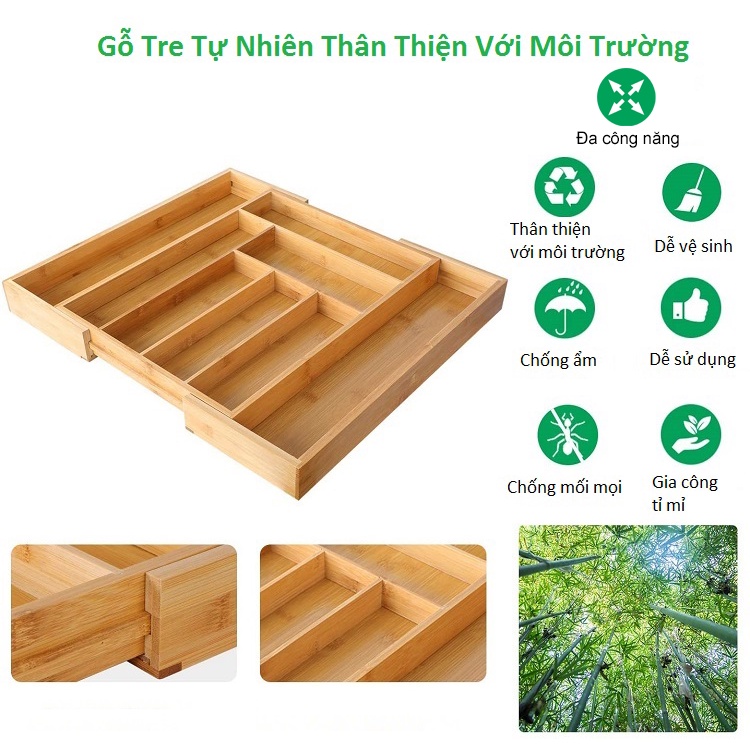 Ngăn chia tủ kéo bàn làm việc 6 ngăn và 2 ngăn Mở Rộng - SNF Bamboo and Craft