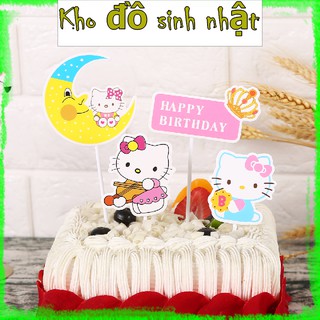 Set cắm Giấy Mèo kitty trang trí bánh kem, hình cắm giấy trang trí