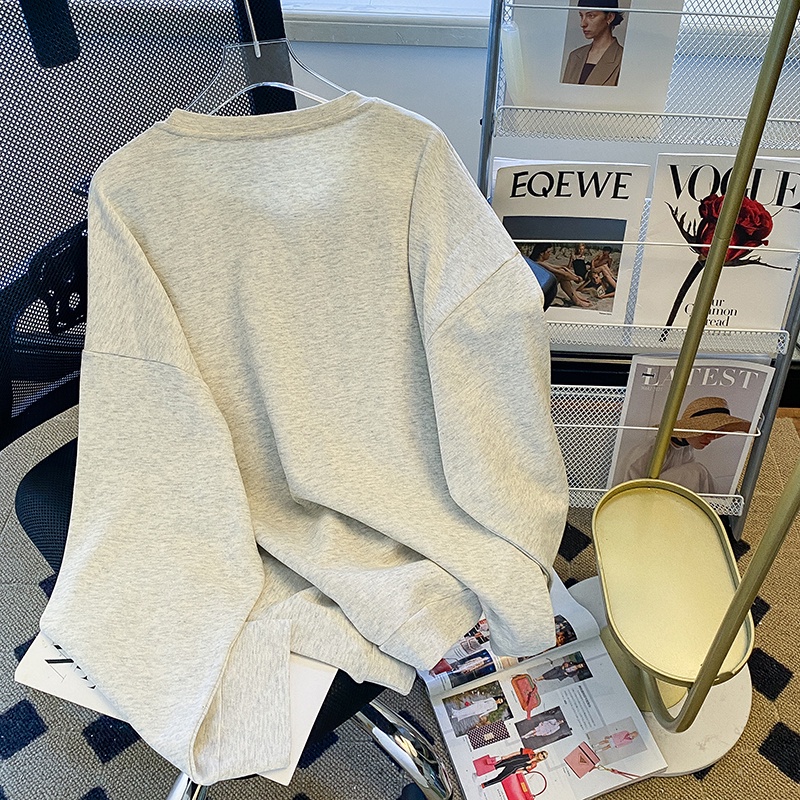 SUXI Áo Nỉ Nữ Dài Tay Cổ Tròn Có In Chữ Thời Trang Hàn Quốc Mới