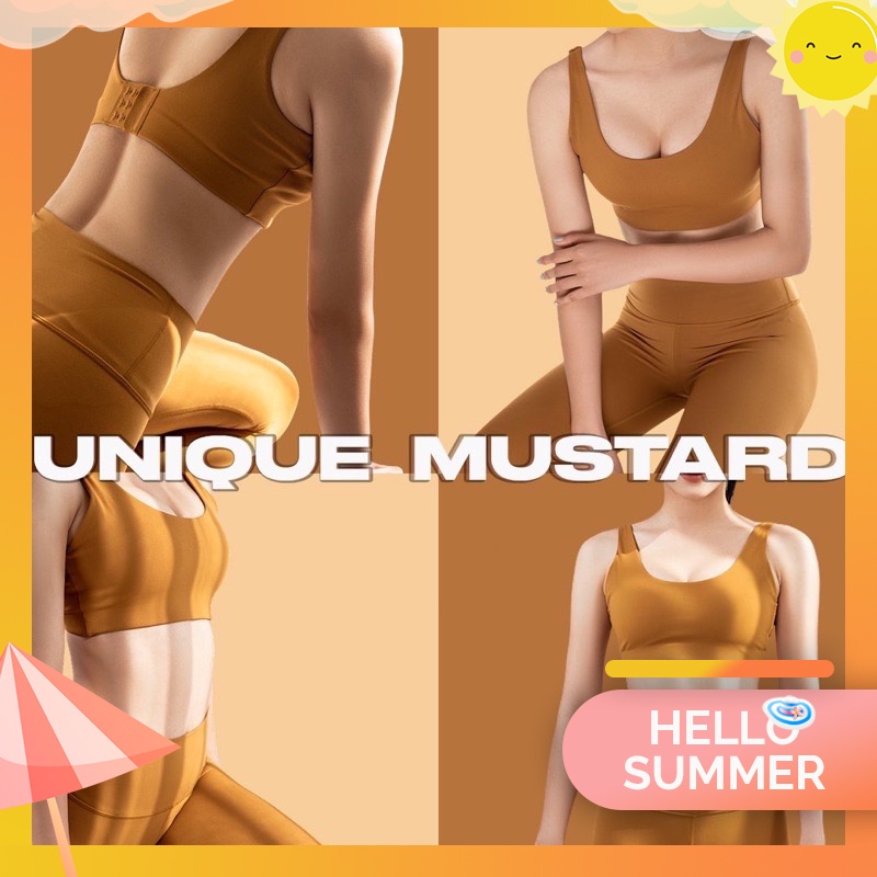 [Nhập mã AJADS33 giảm 20K] Áo Thể Thao Tập Gym Yoga Unique Mustard Top Vàng Mù Tạt (mắc cài cố định, chống sốc