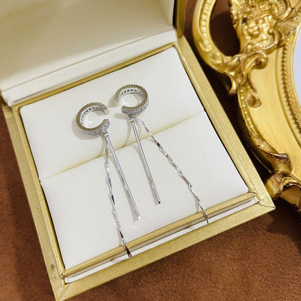 VANES1 Khuyên Kẹp Vành Tai Dáng Dài Đơn Giản Thời Trang Cho Nữ