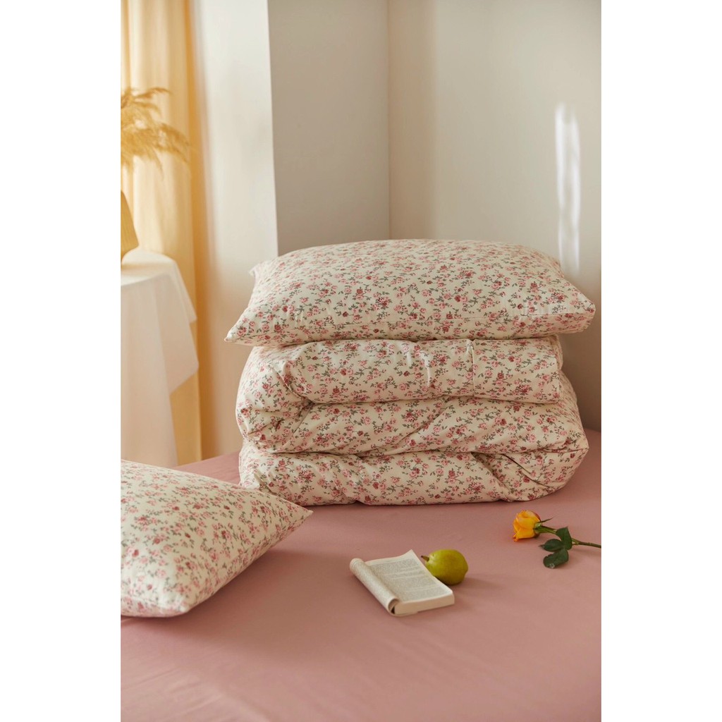 Chăn Ga Gối Cotton Living "Hồng Leo Trắng" 4 món