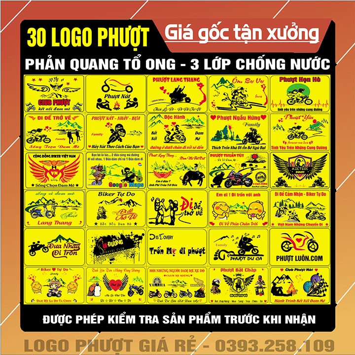 30 logo phượt tem phượt phản quang tổ ong chống nước