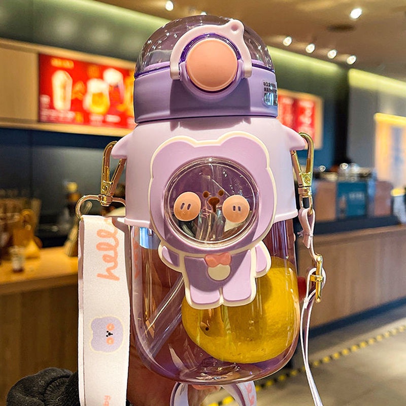 Bình Nước Bằng Nhựa Chịu Nhiệt Cao Kèm Ống Hút Dễ Thương Dành Cho Bé Gái