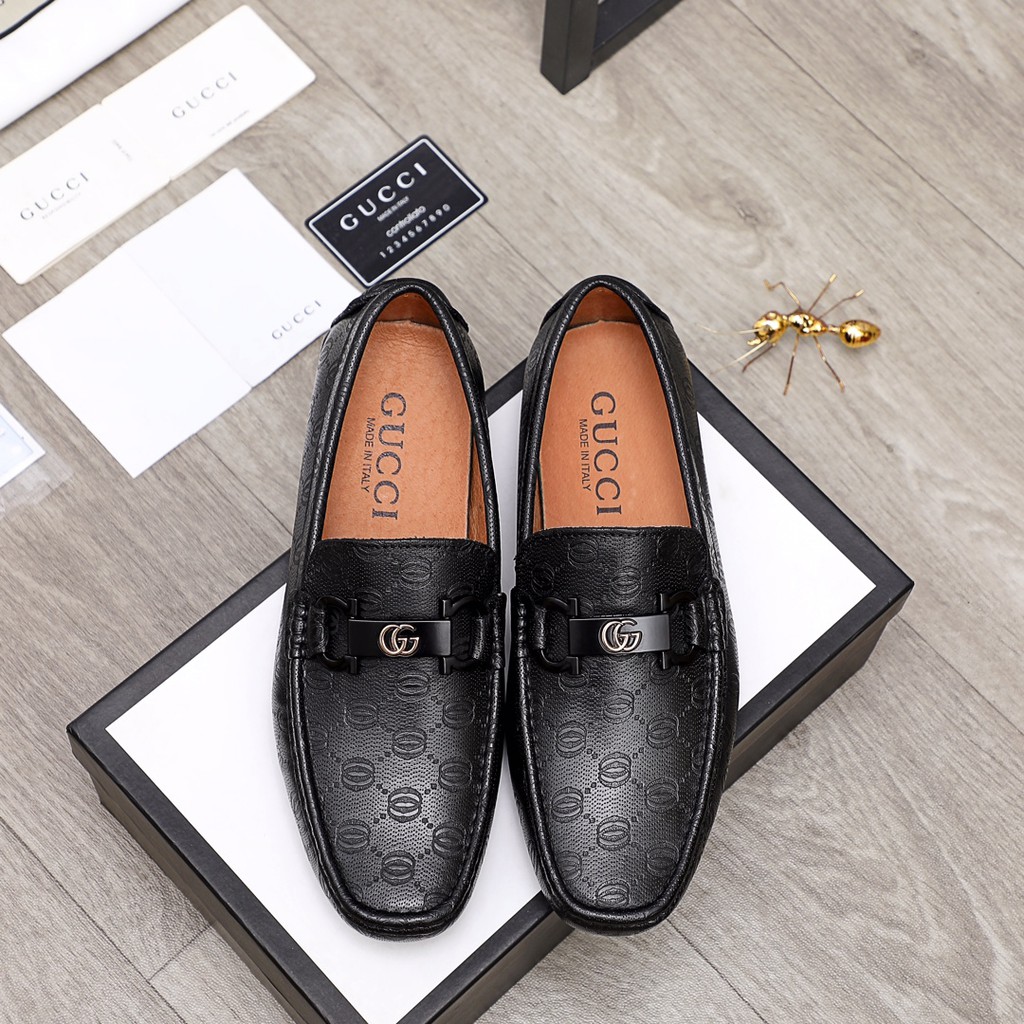 Giày lười nam da thật GUCCI GG GC mặt da được trang trí ấn tượng và độc đáo