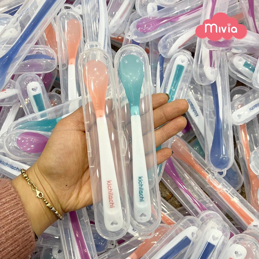 Thìa ăn dặm báo nóng Silicon, thìa báo nhiệt Nhật Kichilachi, cảm ứng nhiệt độ
