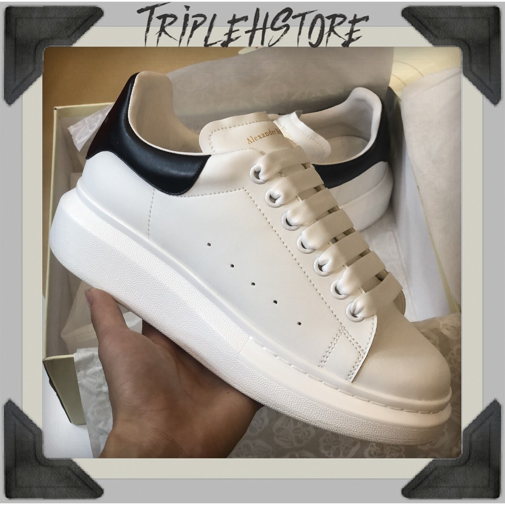 [TripleHStore] Giày Mcqueen Gót Đen ''Gót Da'' Cao Cấp [Full Phụ Kiện]