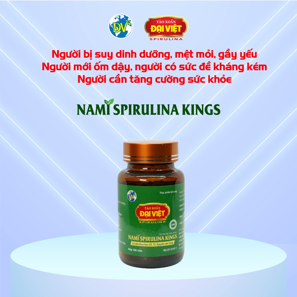 Viên uống Spirulina 100% tảo nâng cao sức đề kháng, giúp cơ thể khỏe mạnh DVH7.1,Tảo xoắn Đại Việt Nami Kings