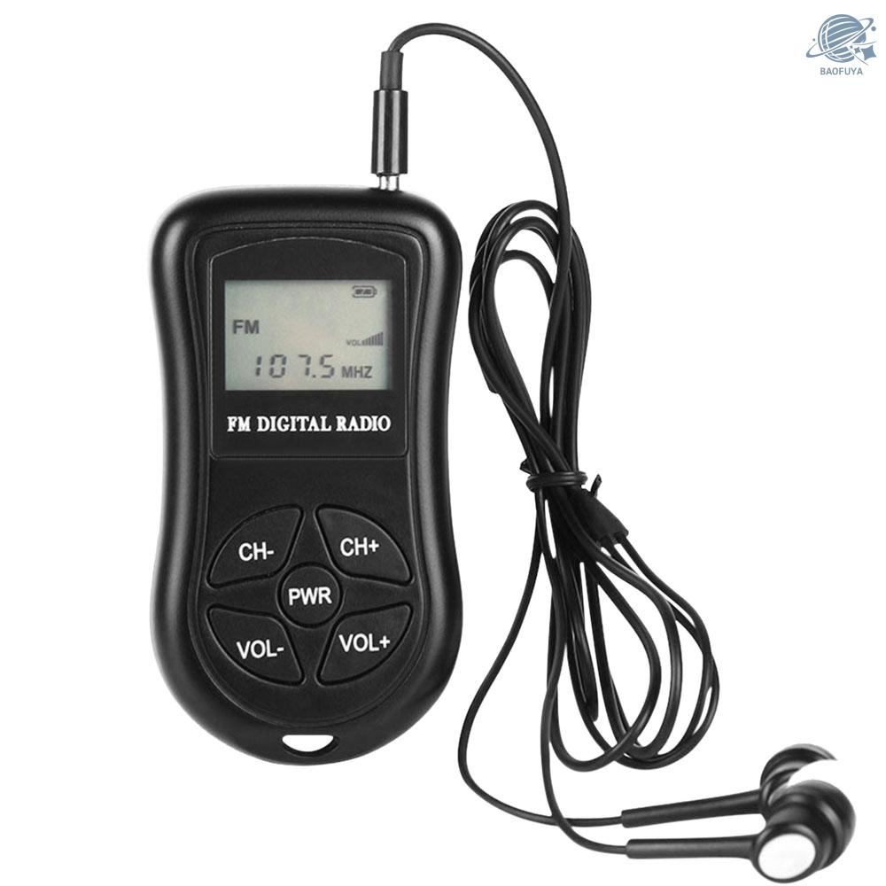 BF KDKA-600 Mini FM Stereo Radio Portable Digital DSP Receiver with 1.15 Inch LCD Display Screen Lanyard 60-108MHz Receiving Frequency Black