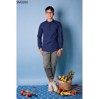 ÁO SƠ MI NAM CỔ TRỤ TAY DÀI XANH ĐEN