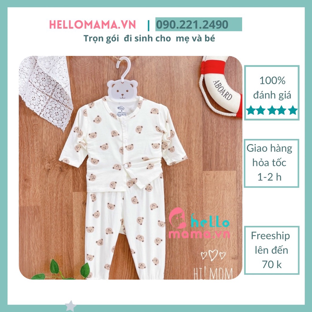 bộ quần áo sợi tre DÀI họa tiết gấu Hàn Quốc cho bé ( chất vải mát , thấm hút mồ hôi và bản màu sang trọng)