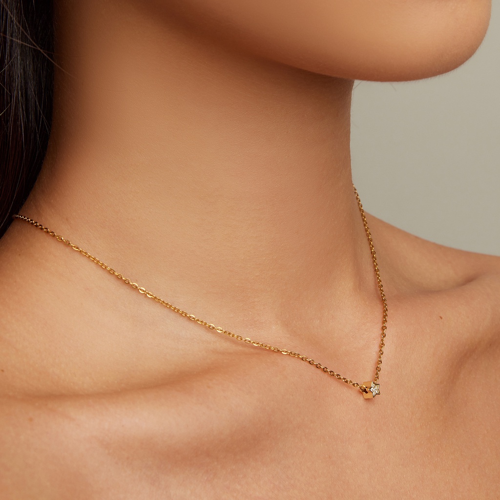 Bamoer Dây Chuyền Hai Lớp Đính Đá Zircon Mặt Trăng Và Ngôi Sao