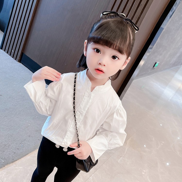 Mới Áo Sơ Mi Trắng Tay Dài Cổ Đứng Thời Trang Mùa Thu Cho Bé Gái