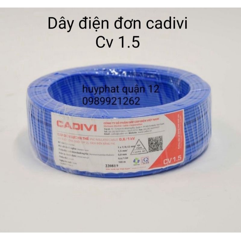 Dây điện đơn CADIVI 1.5 mm2 CV 1.5 cuộn 100m
