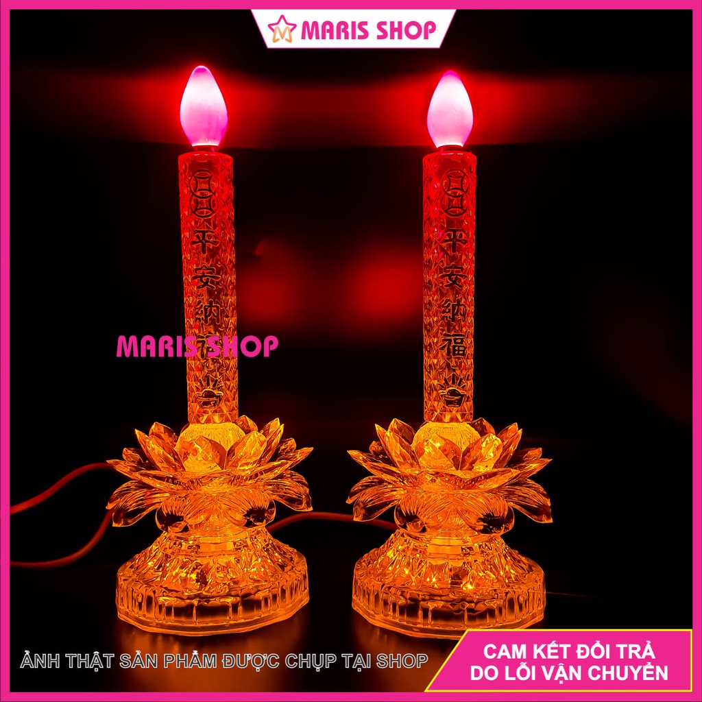 [Giá một cặp] Đèn nến hình sen để bàn thờ cao cấp sử dụng bóng đèn trái ớt, đèn bàn thờ Phật, đèn hoa sen [MRHTN6]