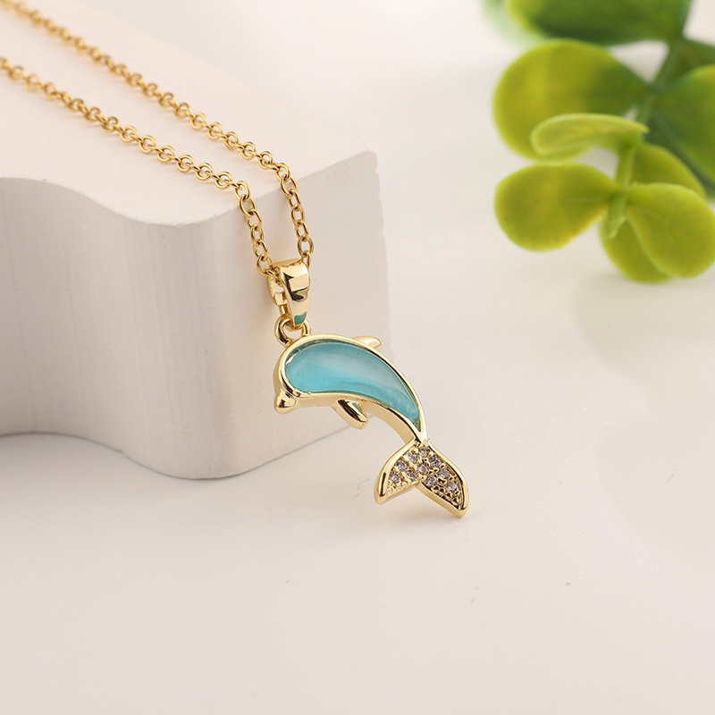 Vòng cổ Mặt Cá Heo Đính Đá zircon Thời Trang Nhật Hàn Sang Trọng Cho Nữ