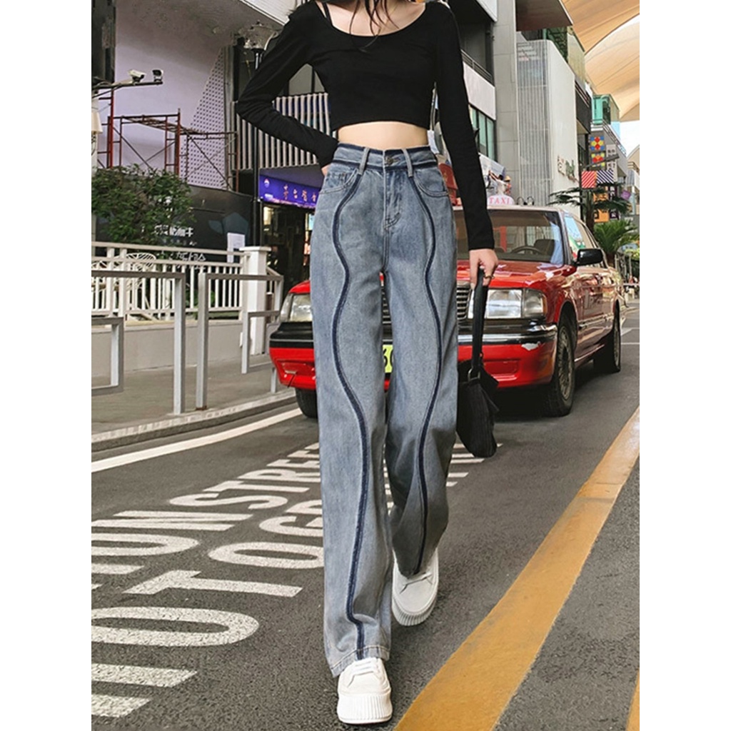 Quần Denim Ống Rộng Lưng Cao Thời Trang Mùa Thu 2022 Cho Nữ