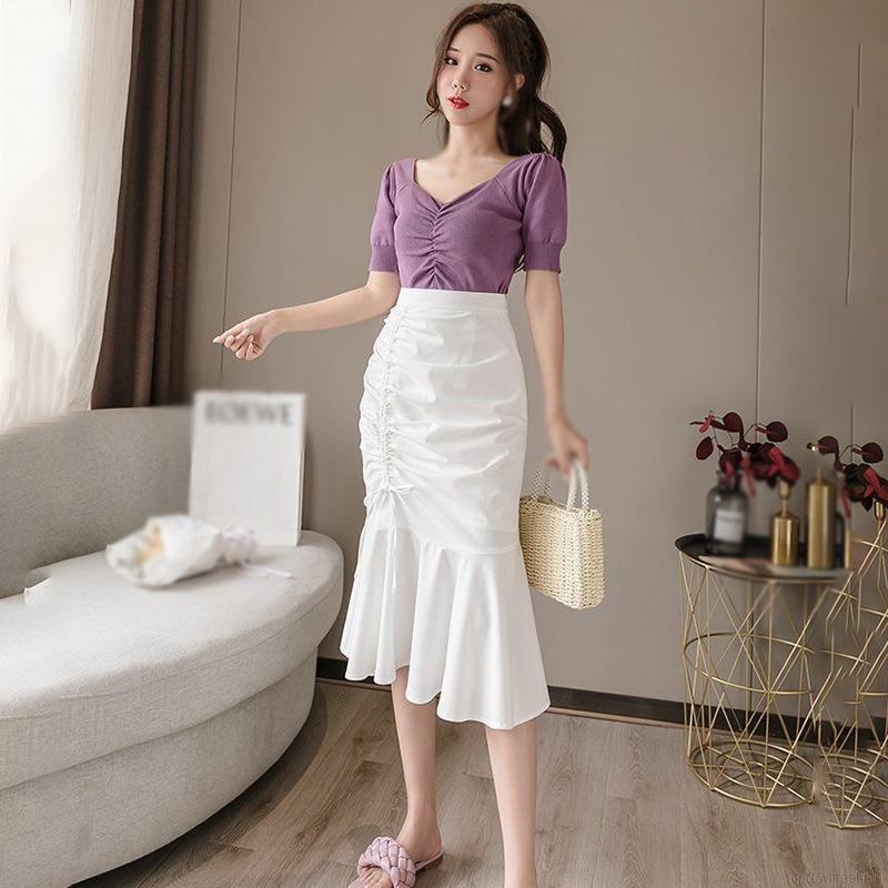 Chân váy đuôi cá lưng cao màu sắc thanh lịch cho nữ