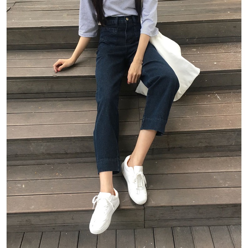 Quần culottes jeans ống suông (Sẵn đen L)