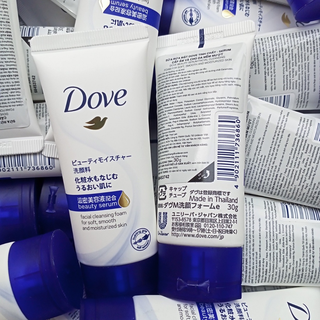 Set 2 tuýp Sữa rửa mặt Dove Beauty serum Tái Tạo, Phục Hồi Da, dưỡng ẩm nội địa Nhật 30g