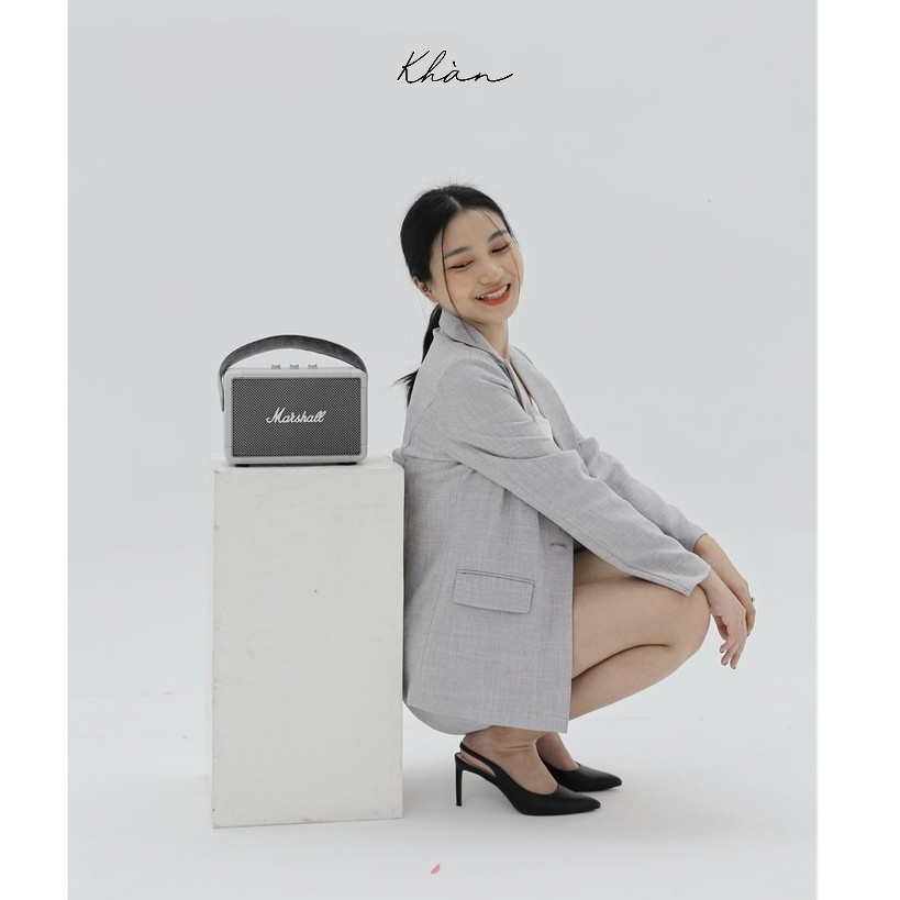 Set vest blazer nữ chân váy chữ a KHÀN màu xám tay dài 1 lớp công sở Hàn Quốc