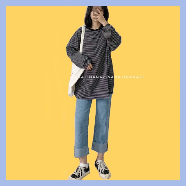 Pull kẻ dài tay dáng rộng