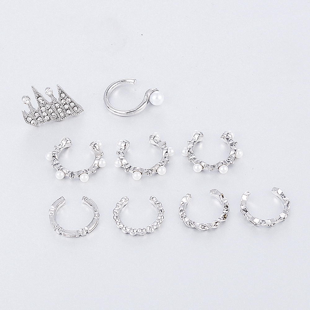 Bộ trang sức 9 bông tai thiết kế đơn giản thanh lịch đính hạt trắng phong cách Boho