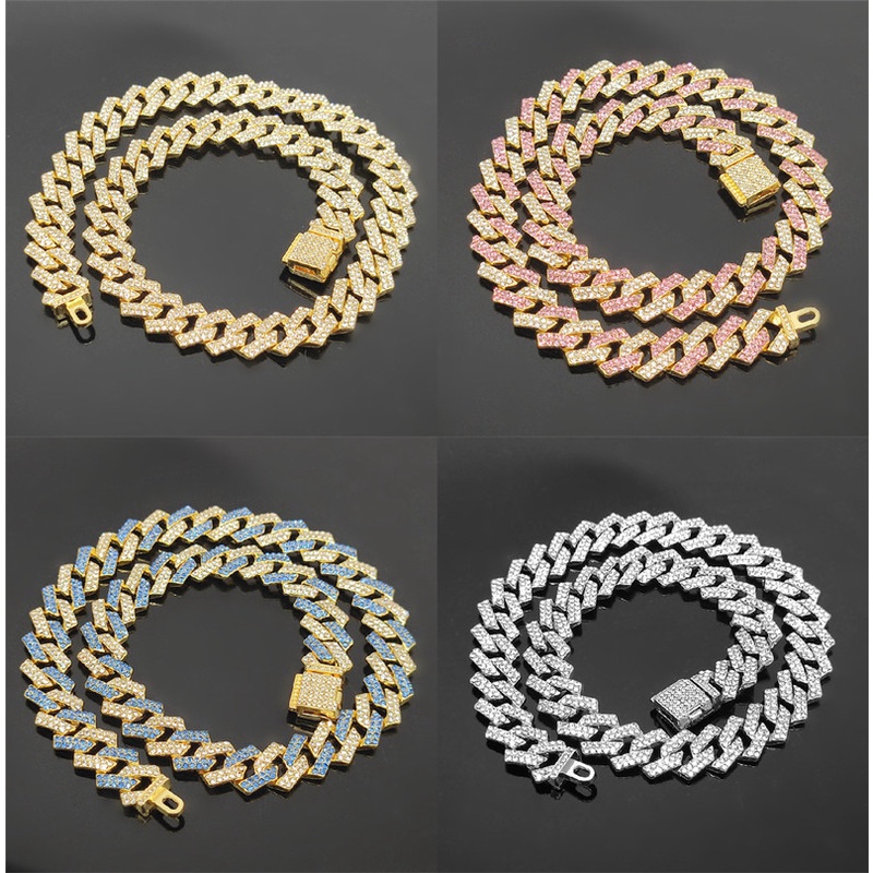 Vòng Tay Chuỗi Xích Đính Đá Kim Cương Giả Lấp Lánh Phong Cách Hip Hop Sang Trọng Rộng 15mm SX