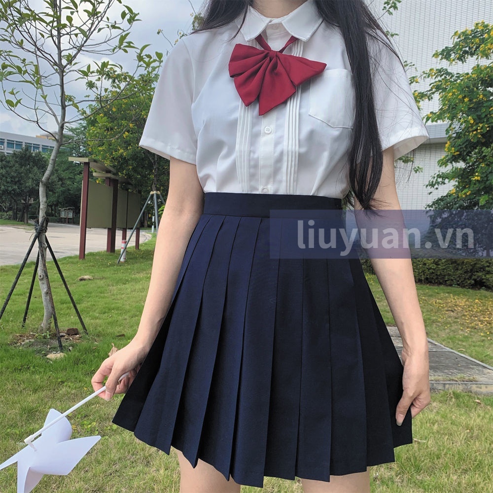 Chân váy đồng phục JK nữ sinh Nhật Bản xếp ly màu trơn thời trang có khóa điều chỉnh