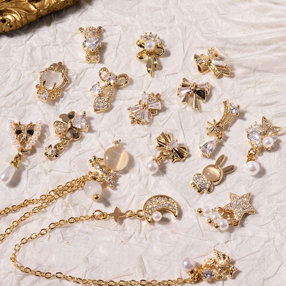 OCEANMAP Phụ Kiện Trang Trí Móng Tay 3D Hình Nơ Đính Đá Zircon Lấp Lánh Dành Cho Nữ