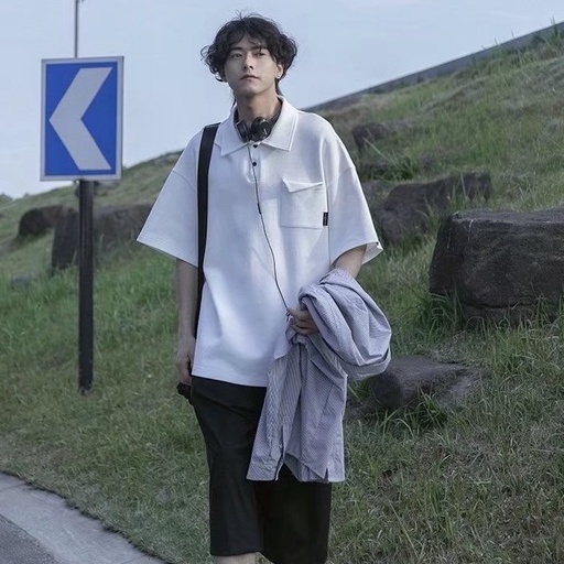 Áo polo Tay Ngắn Dáng Rộng Thời Trang Mùa Hè Phong Cách Hàn Quốc Cho Nam