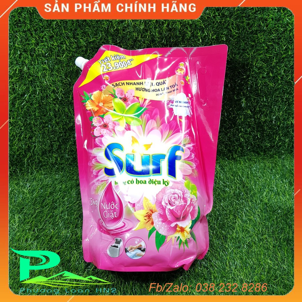 Nước giặt Surf hồng túi 2,9 kg. Surf xanh túi 3,3 kg