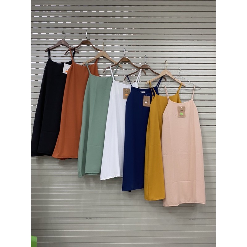 Đầm 2 dây basic-VÁY ĐŨI LỤA 2 DÂY DÁNG SUÔNG full màu chất đũi trơn