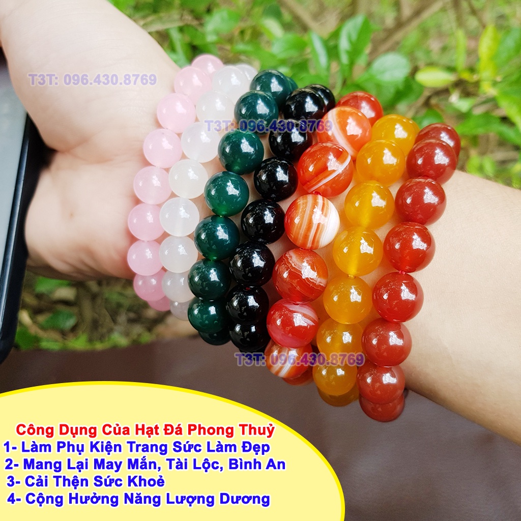 Hạt Đá Phong Thủy làm vòng tay may mắn đủ size 8 10 12 14mm, Hạt vòng đá cho nam nữ mệnh kim mộc thủy hỏa thổ - Tặng kim