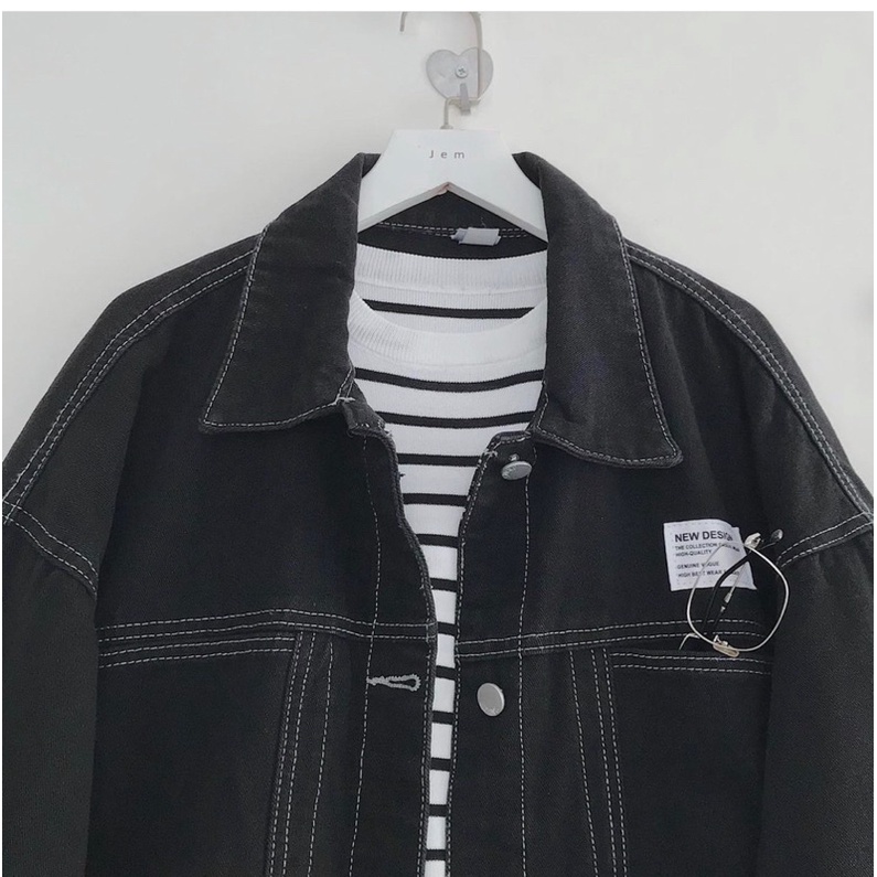 Áo khoác bò jean dày dặn dài tay form dài rộng phong cách hàn quốc