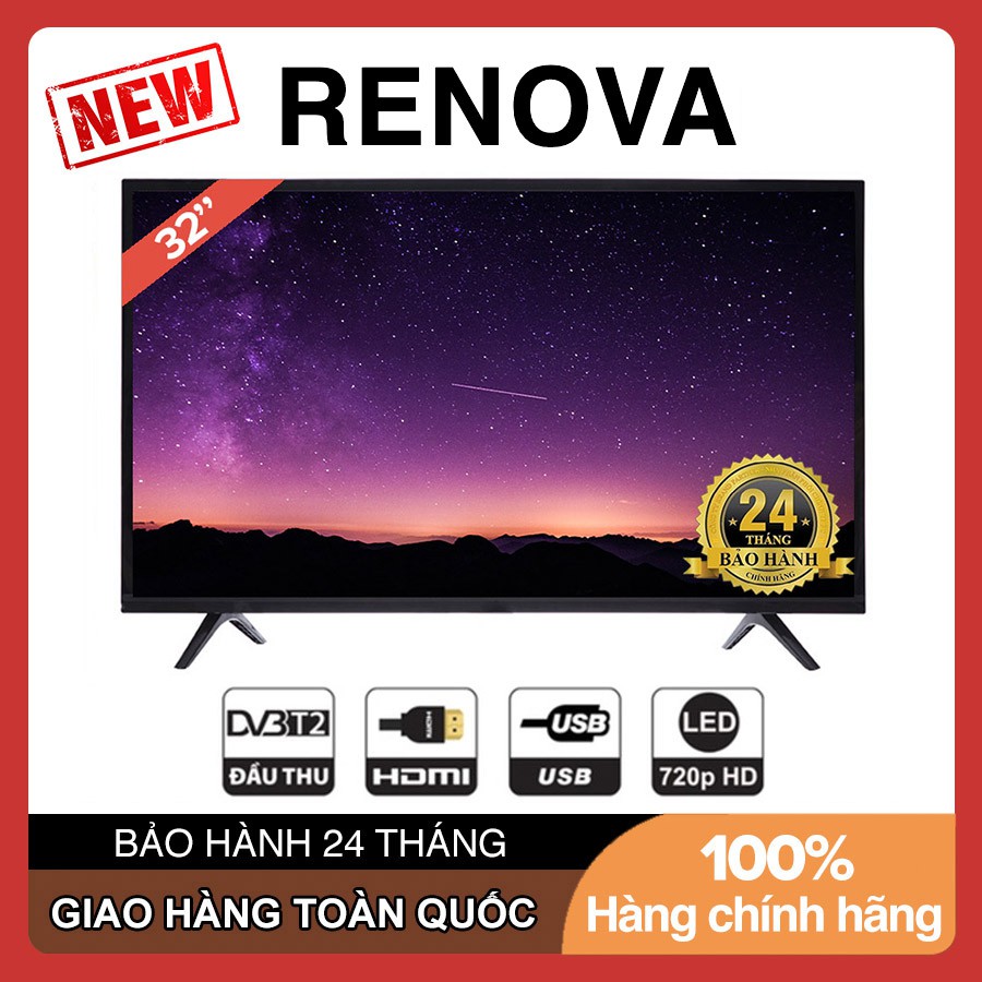 Tivi Led RENOVA 32 inch HD 32T2 DVB-T2, Tivi Giá Rẻ - Bảo Hành 2 Năm