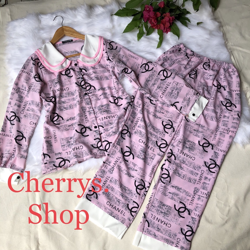 Đồ bộ Pijama -Đồ bộ cổ nhọn tay phồng -Đồ bộ cổ hai lá tay phồng quần dài dưới 60 kg -Đồ ngủ đồ mặc nhà