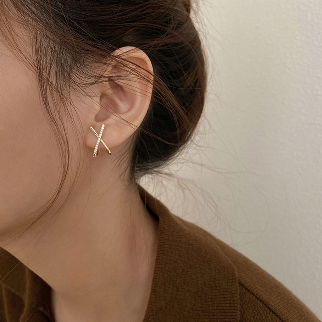 Hoa tai mạ bạc S925 đính đá zircon phong cách đơn giản sang trọng cho nữ