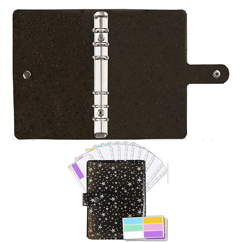 Bìa sổ tay A6 họa tiết ngôi sao kèm ví phong bì đựng tiền mặt quản lý chi tiêu tiện dụng