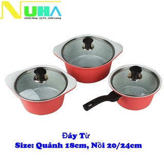 Nồi quánh đúc Ceramic đáy từ Greencook GCS02 size 18/20/24cm vân đá đẹp chuẩn hình ảnh, dùng được mọi loại bếp