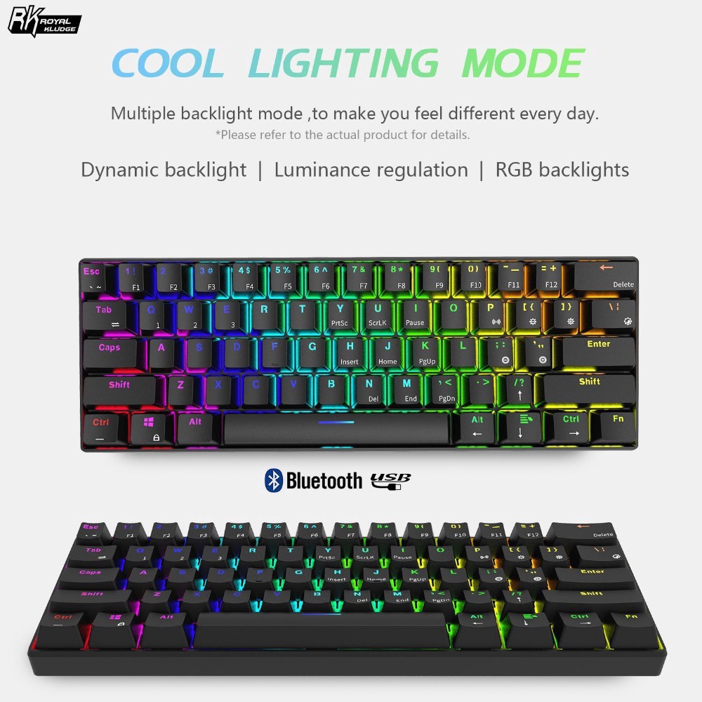 RK61 Backlight Keyboard Ergonomic USB Wired And Bluetooth Mechanical  Keyboard Gamer LED Gaming Gamer Mechanical  Keyboard For PC Computer