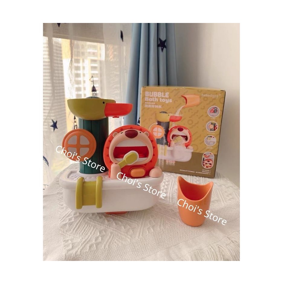 Đồ chơi nhà tắm Sư tử xoay nước, đánh răng tạo bọt đáng yêu