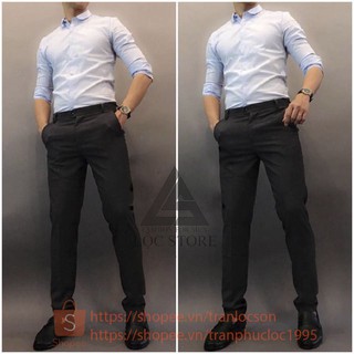 Set quần tây âu xám tối và áo sơmi xanh da trời body hàn quốc